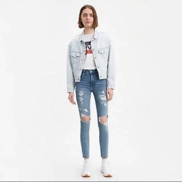 LEVI'S® PREMIUM 721 HIGH RISE RIPPED SKINNY WOMEN'S JEANS Drop It Like It's Hot - Picture 1 of 14